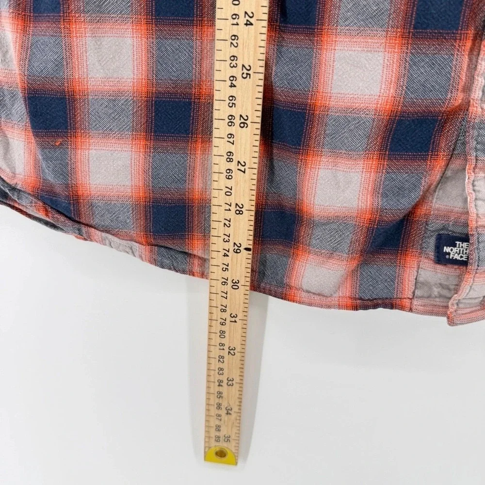 The North Face Button Down Mens XL Plaid Short Sleeve Cotton Orange Navy Plaid